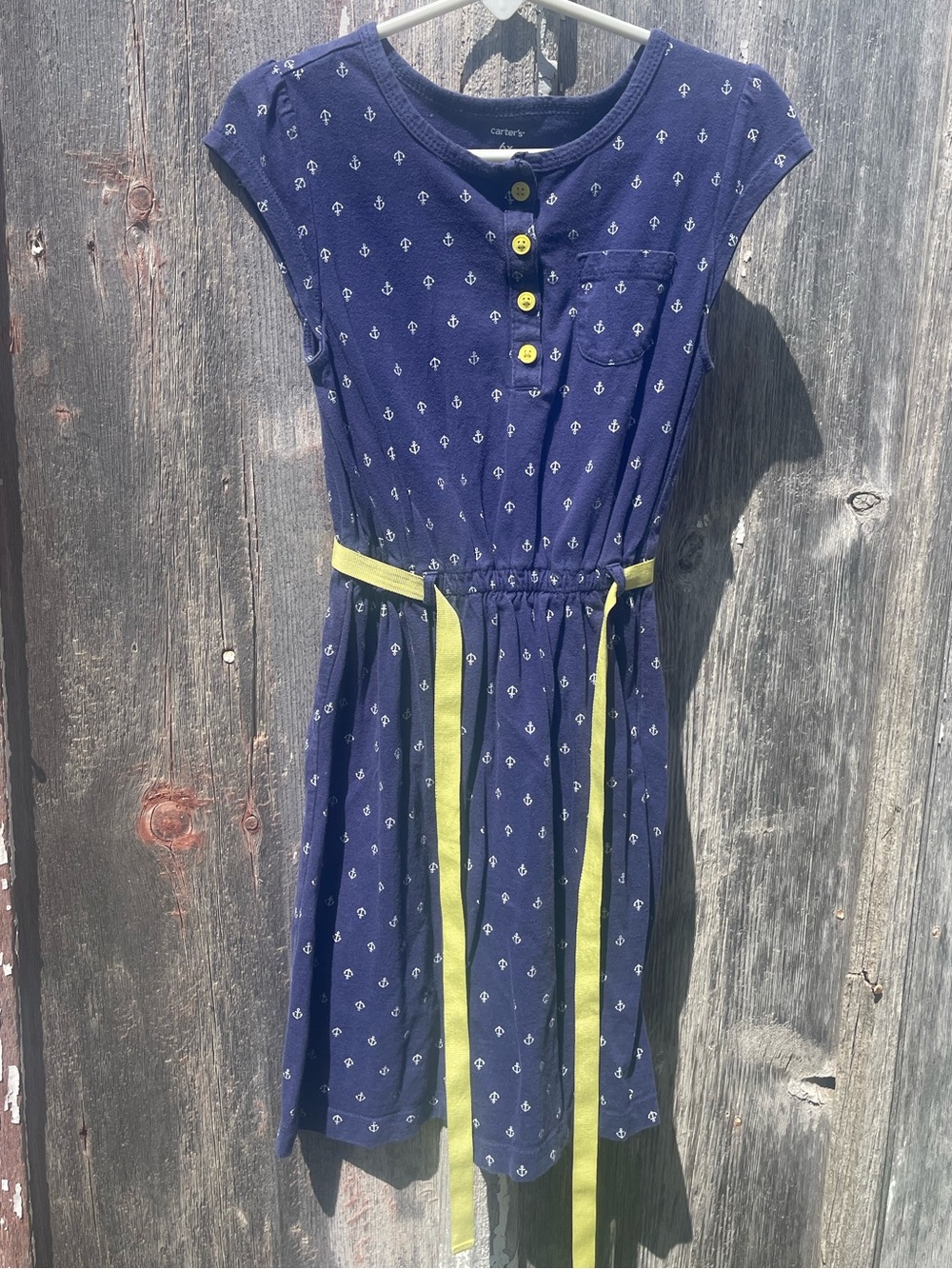 Carter's Girls Navy Anchor Print Dress with Yellow Tie Belt Size 6